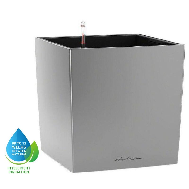 Lechuza CUBE Self Watering Planters (CUBE 40, Silver Metallic)